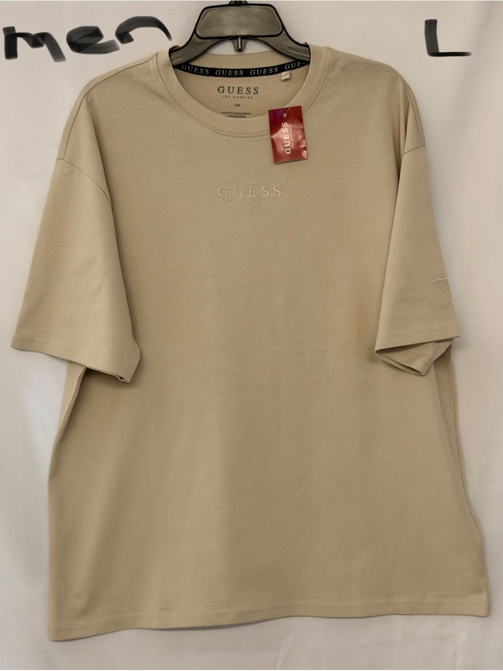 GUESS Men's Tan Short Sleeve Embroidered Logo Tee